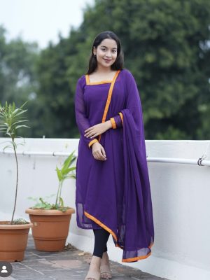 Colour Georgette with Lace