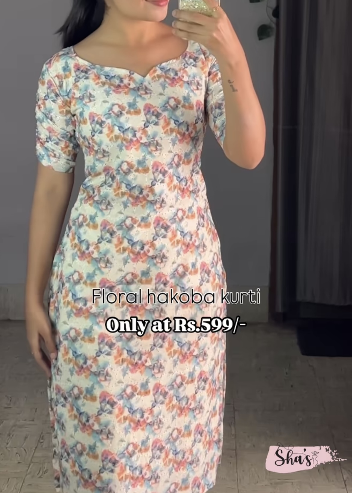 Floral Hakoba Kurti – White