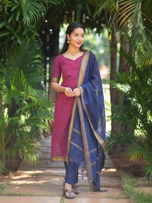 Mangalgiri suits - Maroon & dark blue