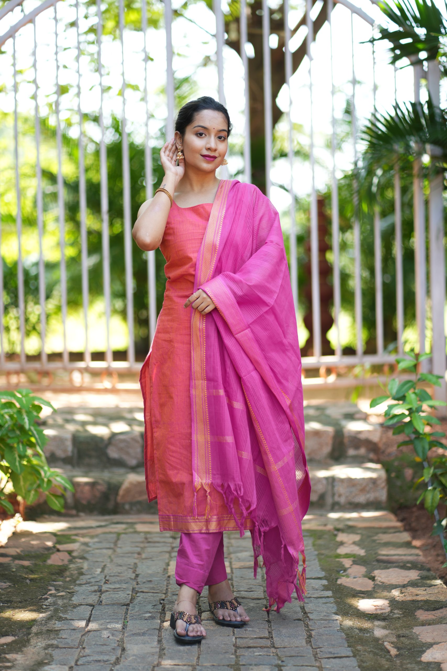 Mangalgiri Suits – Orange & Dark pink