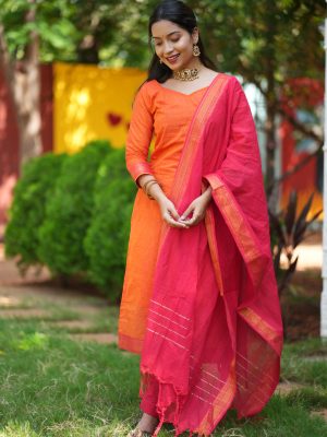 Mangalgiri suits - Orange & Red