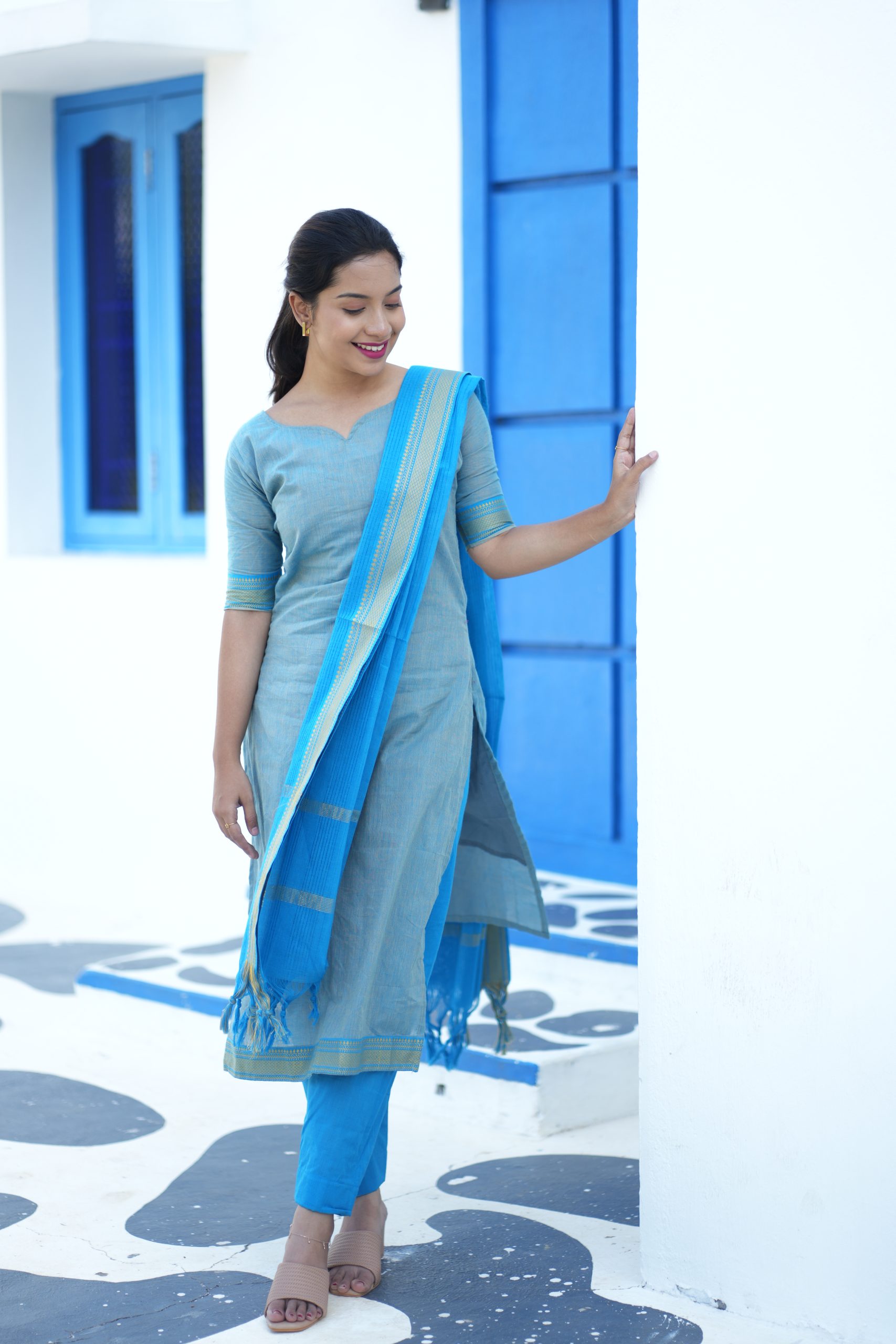 Mangalgiri Suits – Grey & Blue