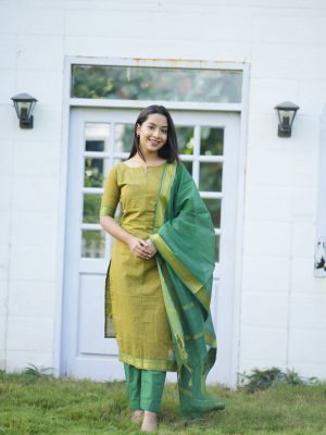 Mangalgiri suits - Mustard & green