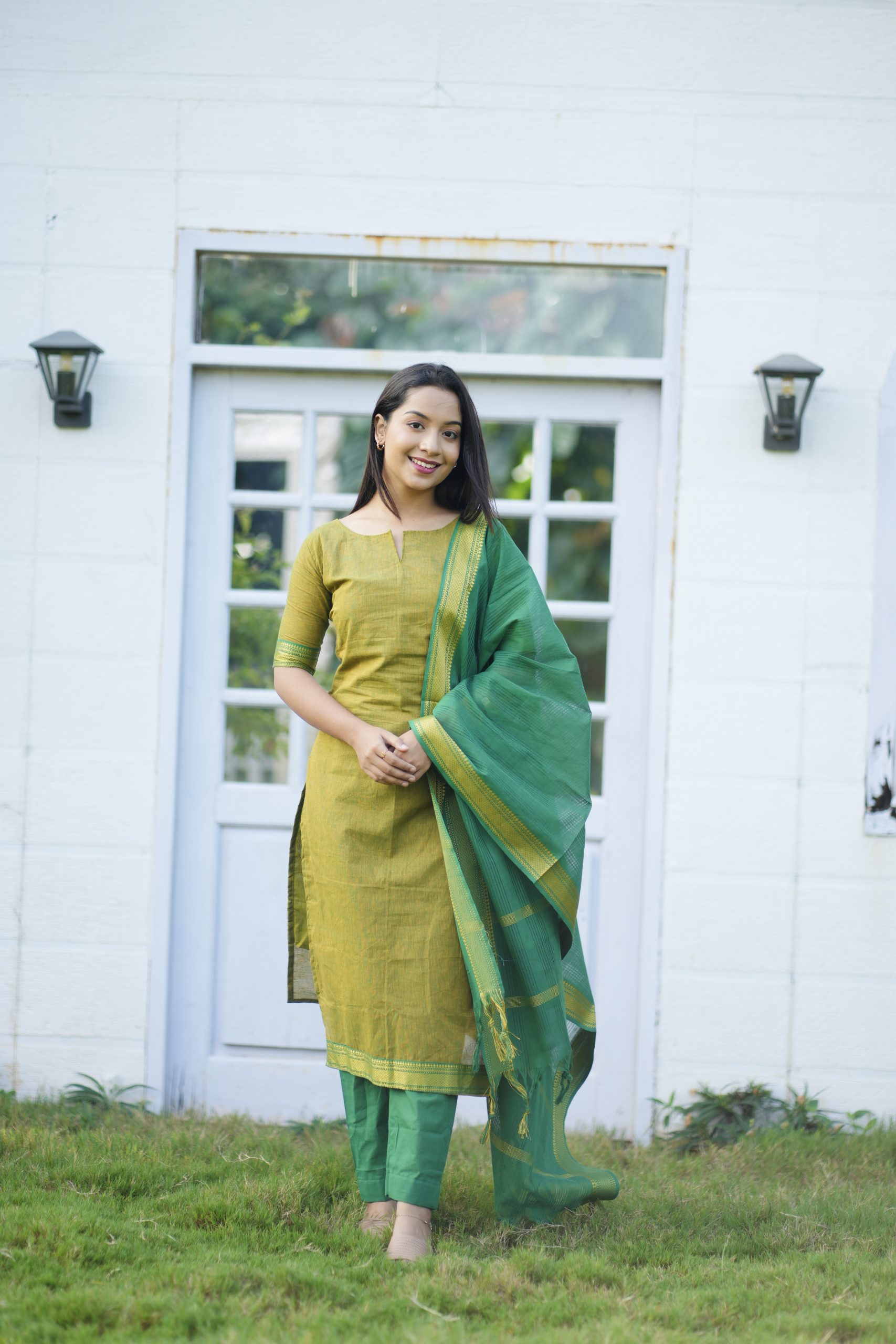 Mangalgiri suits – Mustard & green