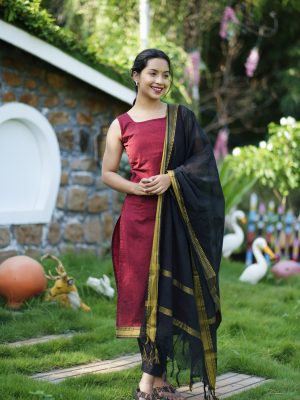 Mangalgiri Suits - Red & Black