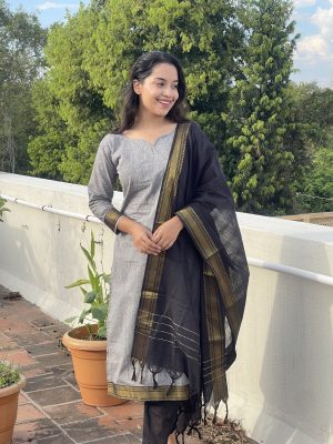 Mangalgiri Suits - Grey & Black
