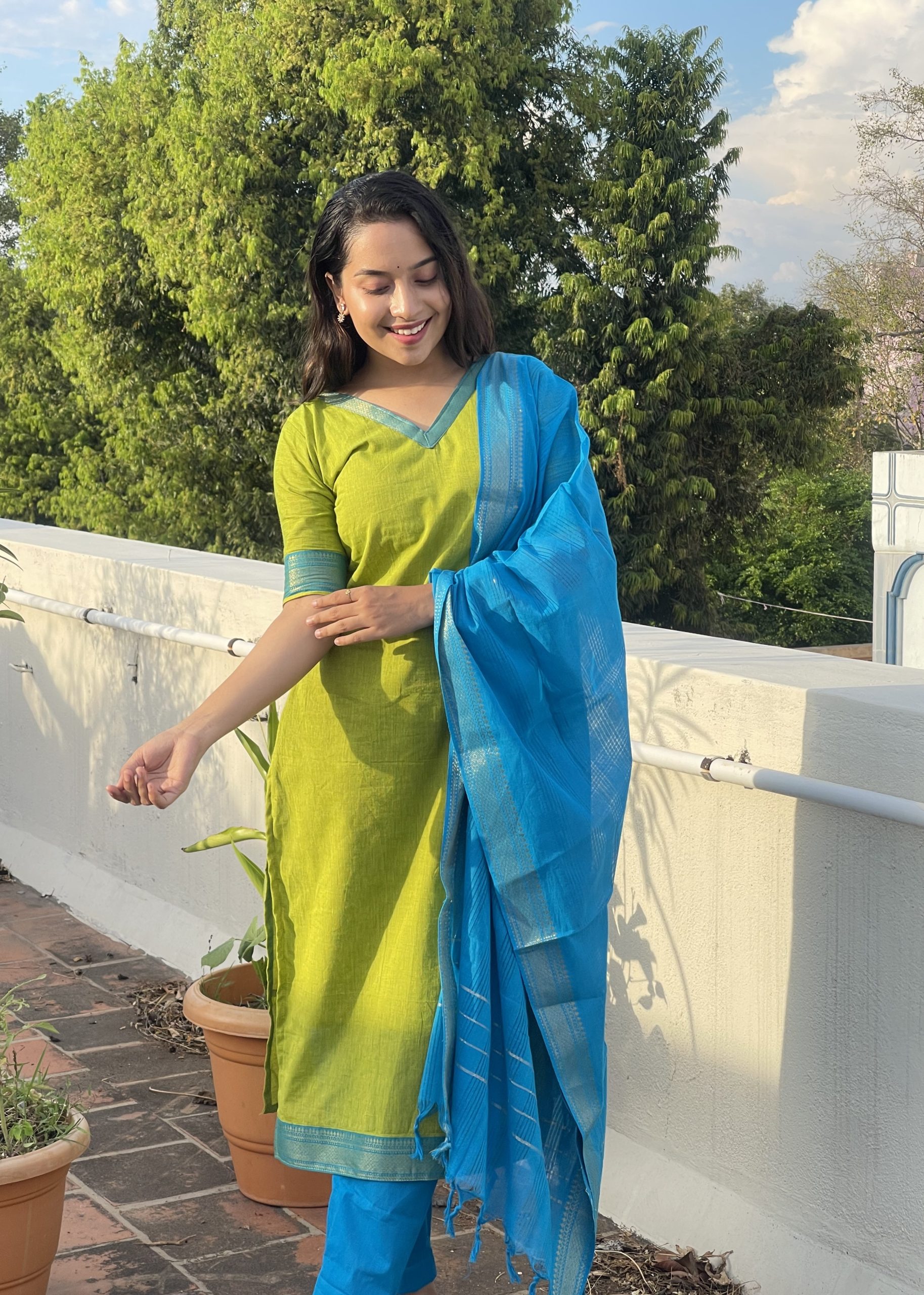 Mangalgiri Suits – Radium & Sky Blue