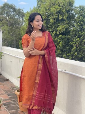 Mangalgiri Suits - Dark Orange & Maroon
