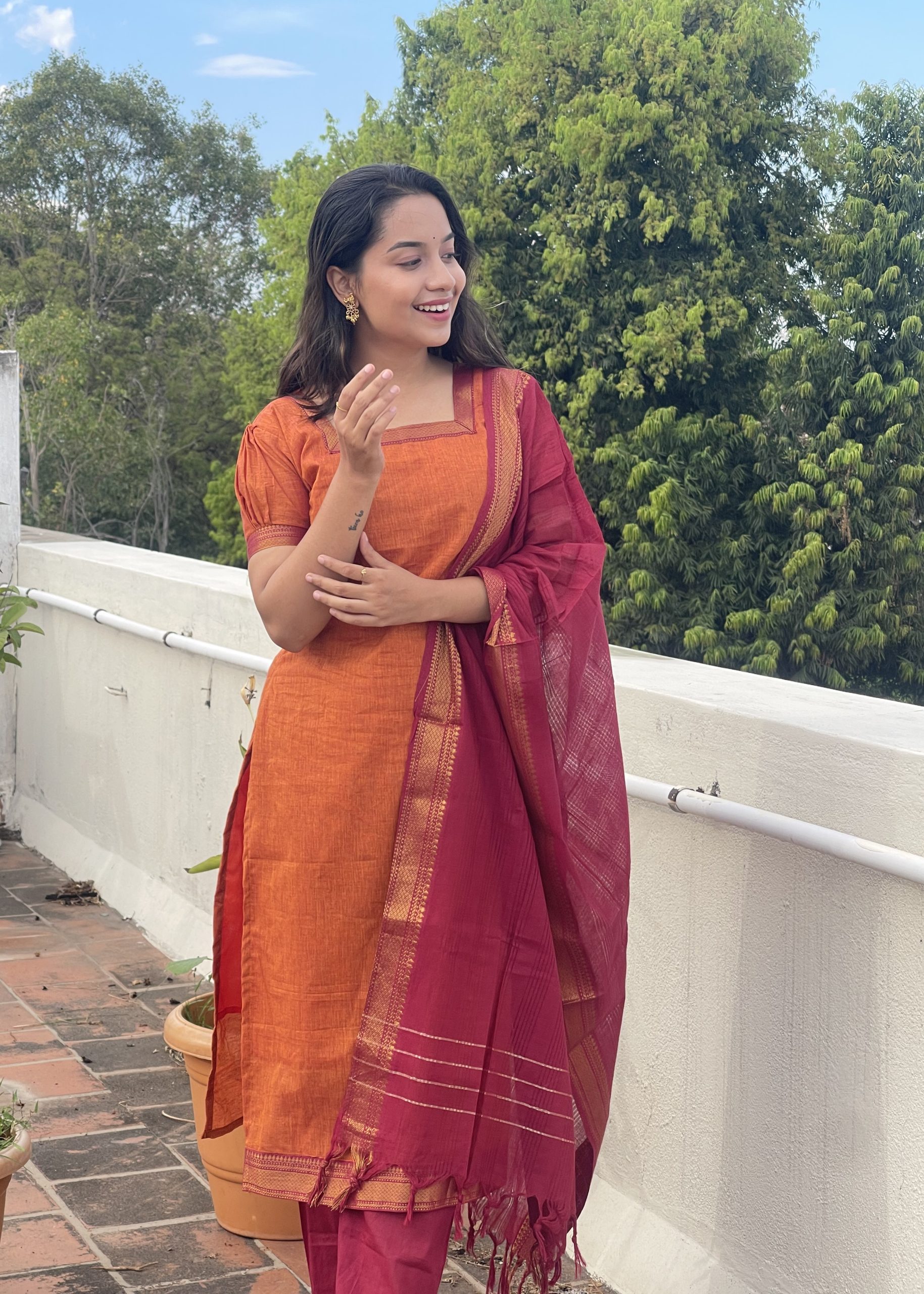 Mangalgiri Suits – Dark Orange & Maroon