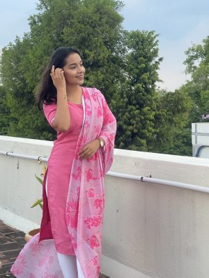 Premium Kurti Sets - Pink With White
