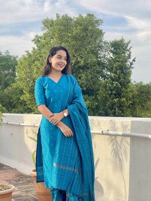 Silk Cotton Suits - Light Blue