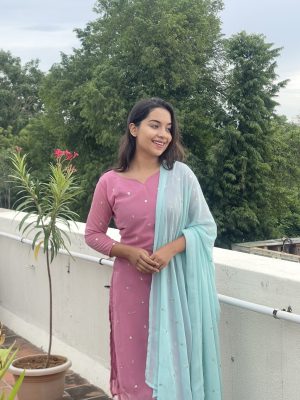 Premium Kurti Sets - (Pink With Blue)