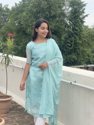 Premium Kurti Sets-Sky Blue