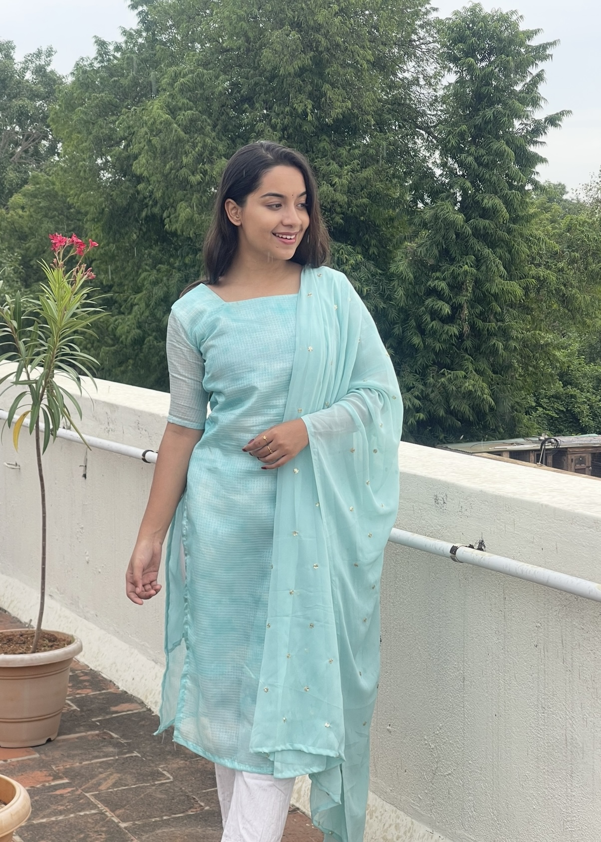 Premium Kurti Sets-Sky Blue