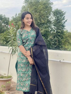 Kalamkari Kurti Sets - Green&Black