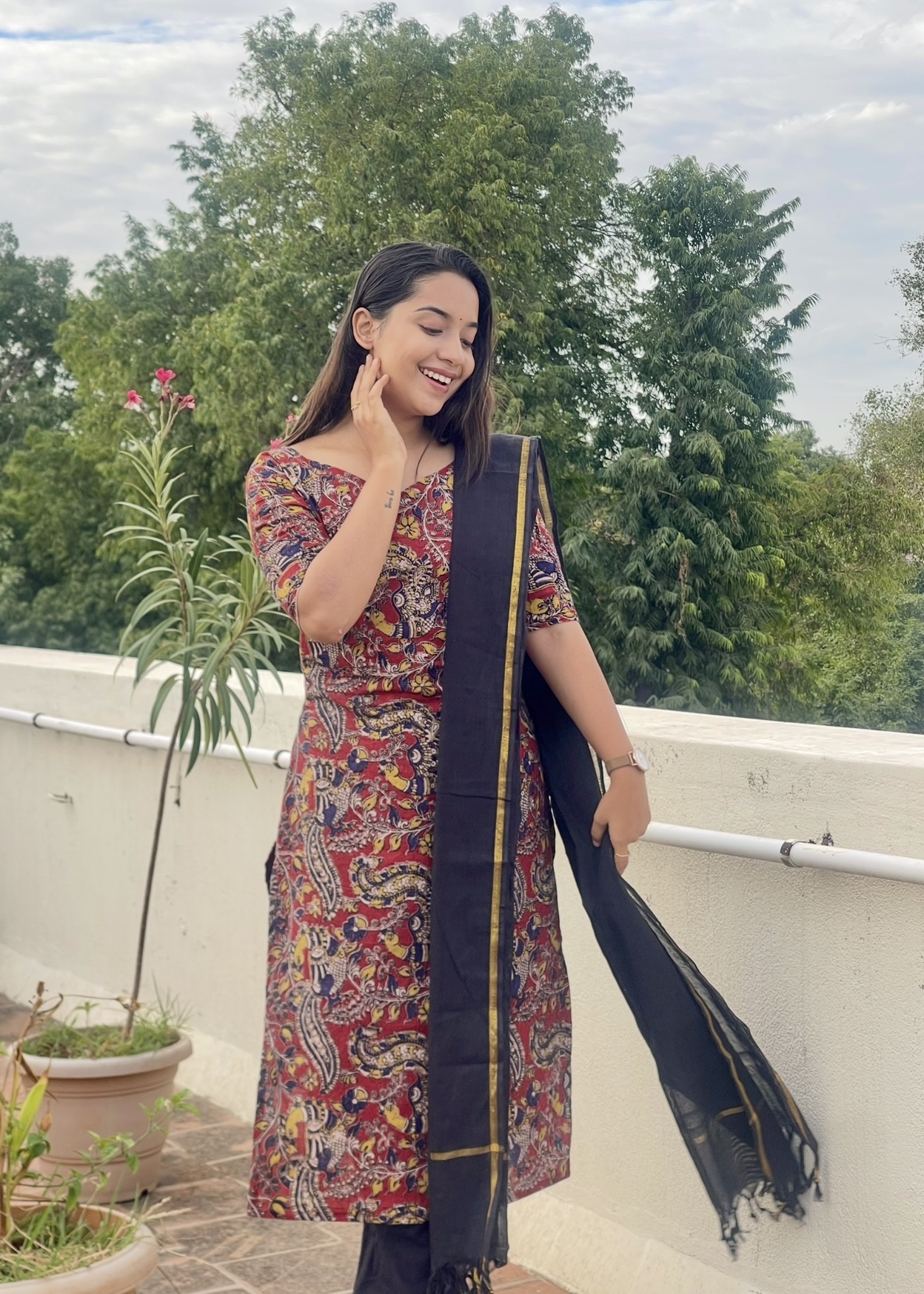 Kalamkari Kurti Sets – Red & Black