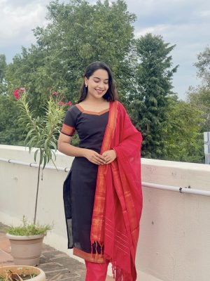 Black + Velvet Red (Mangalgiri Kurti Sets)