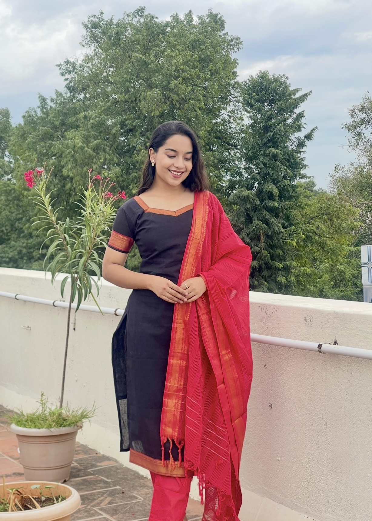 Black + Velvet Red (Mangalgiri Kurti Sets)