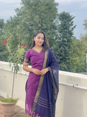 Megenta+ Navy Blue(Mangalgiri Kurti Sets)