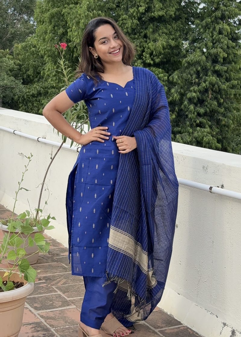 Silk Cotton Kurti Sets ( Royal Blue )