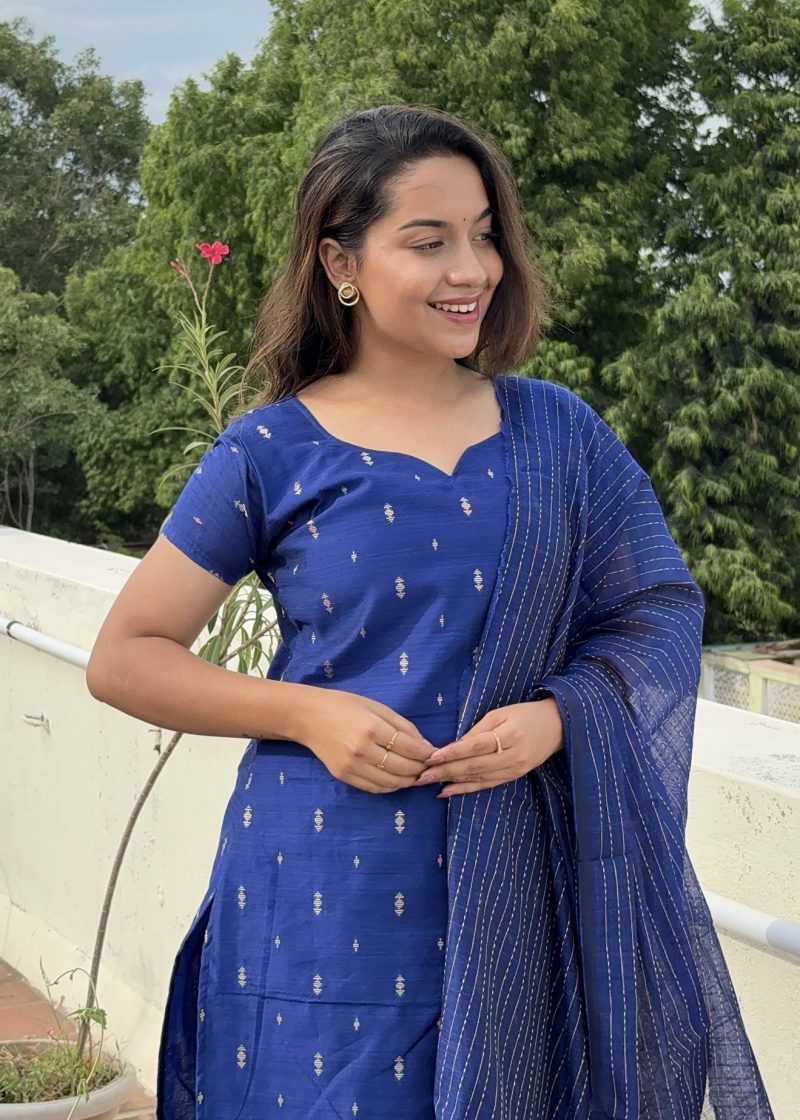 Silk Cotton Kurti Sets ( Royal Blue ) - Image 2