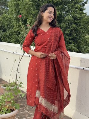 Silk Cotton Kurti Sets ( Orange )