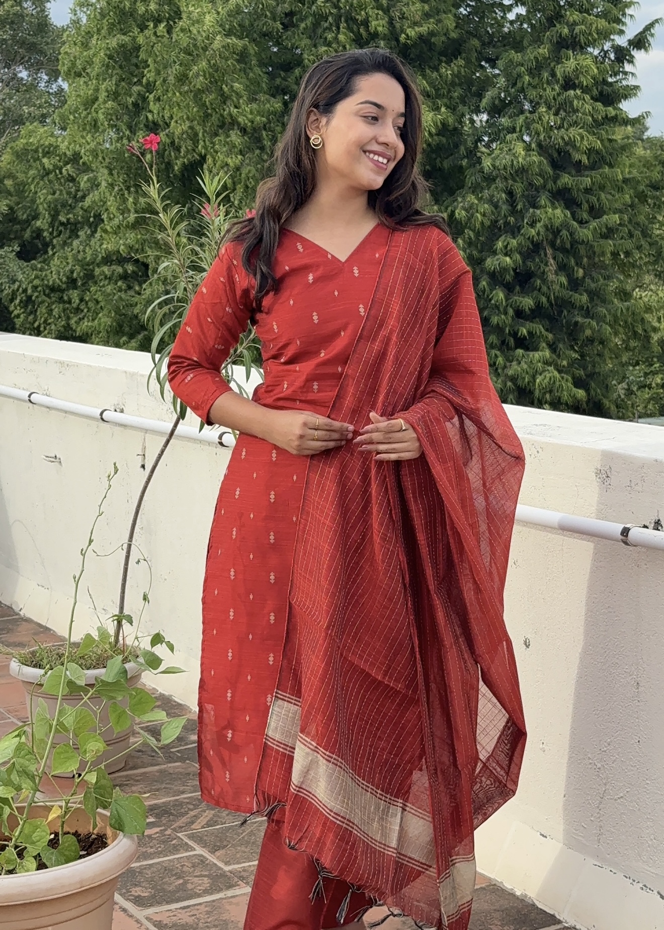 Silk Cotton Kurti Sets ( Orange )