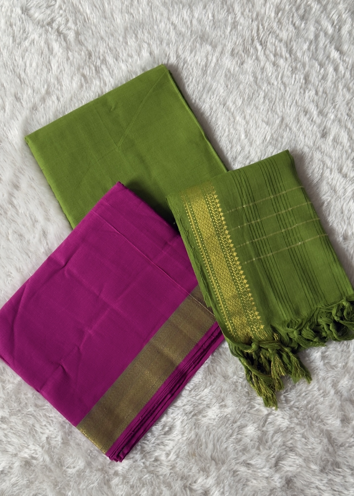 Mangalgiri Cotton (unstitched) – Rose & Parrot Green