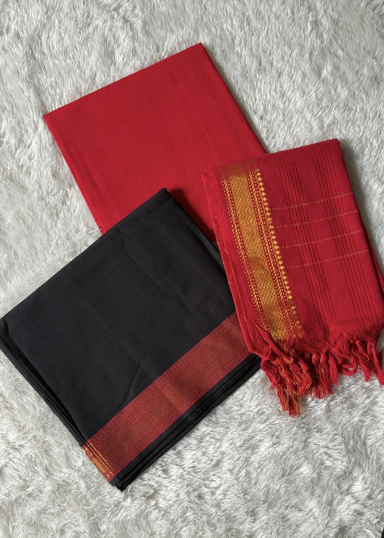 Mangalgiri Cotton ( Unstitched ) –  Black & Red
