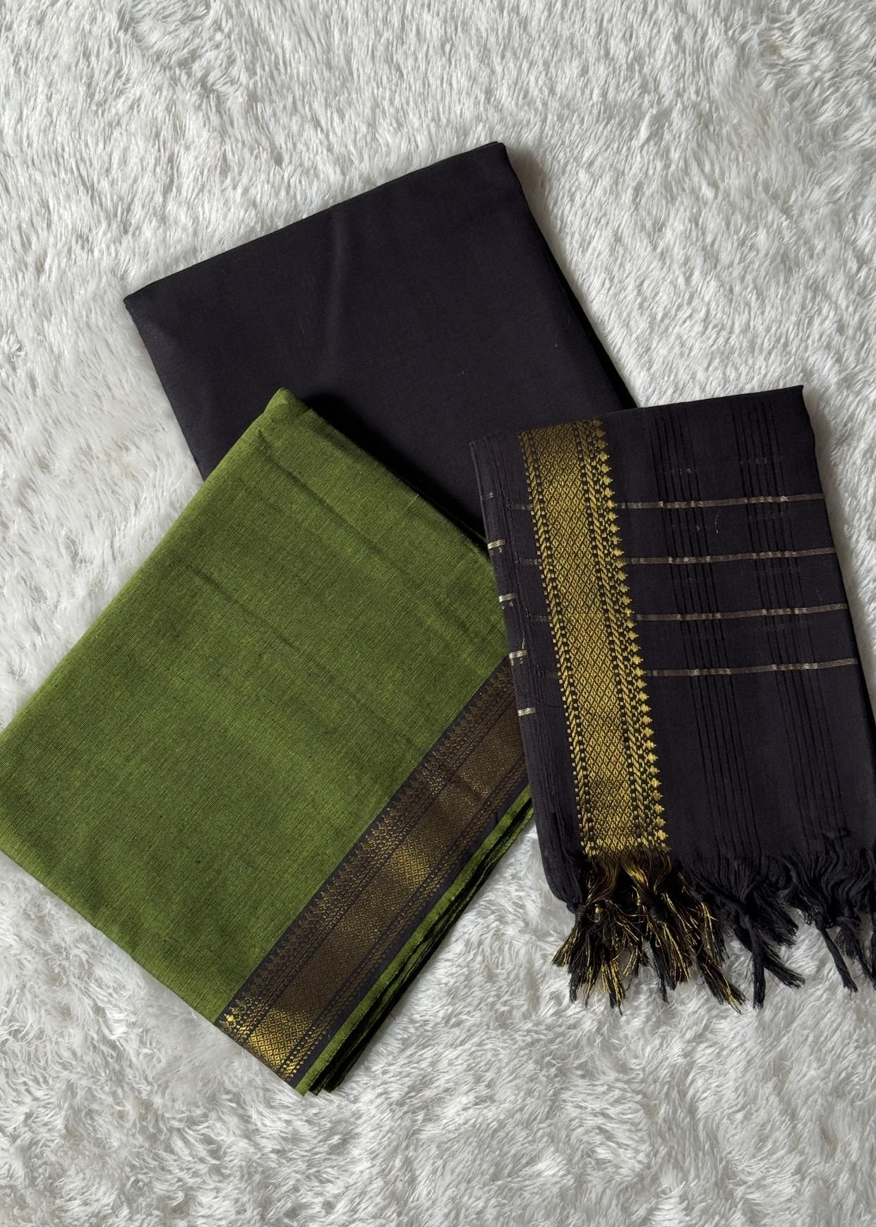 Mangalgiri Cotton ( Unstitched) – Green&Black