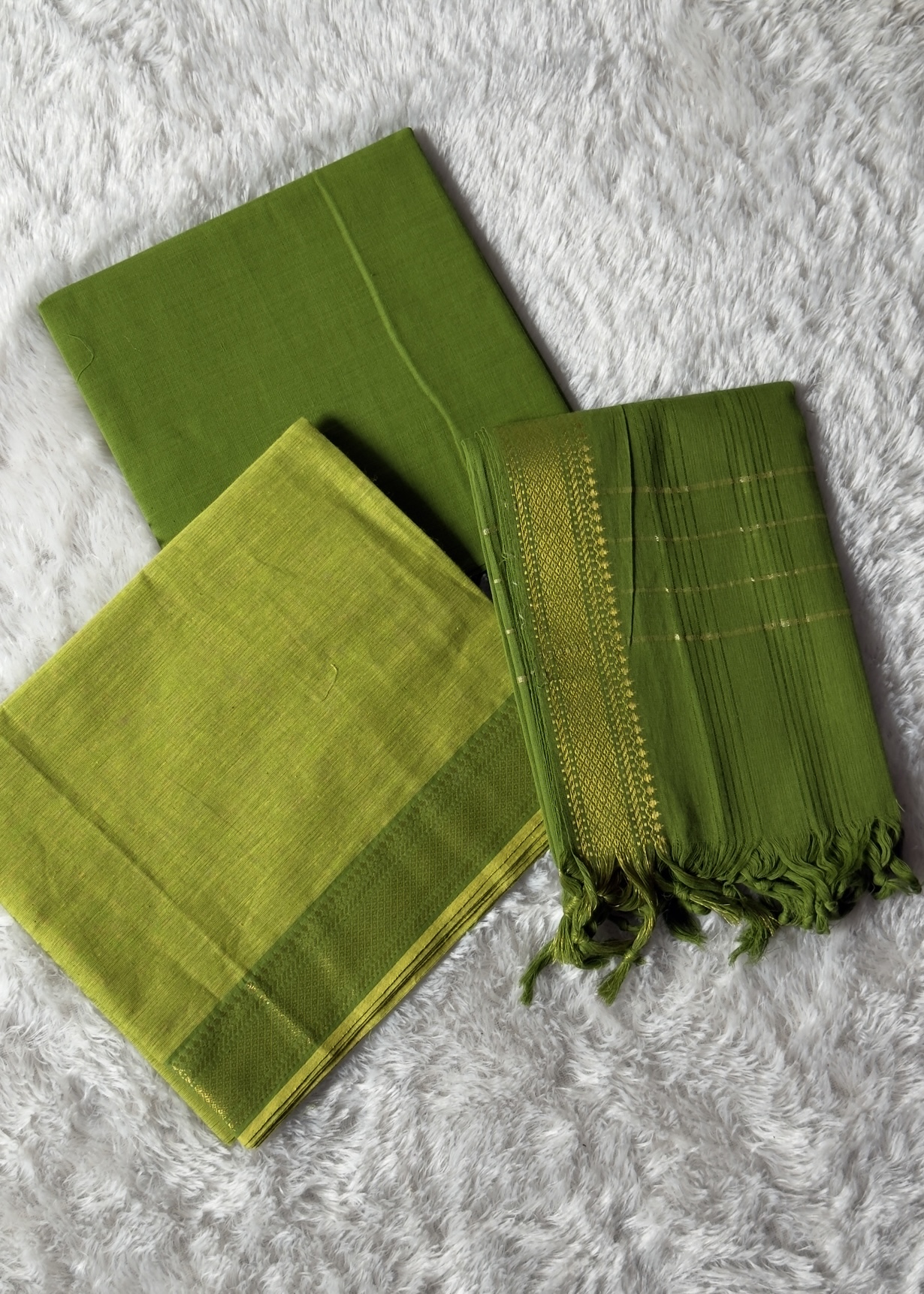 Mangalgiri Cotton (Unstitched)- Light Green & Dark Green