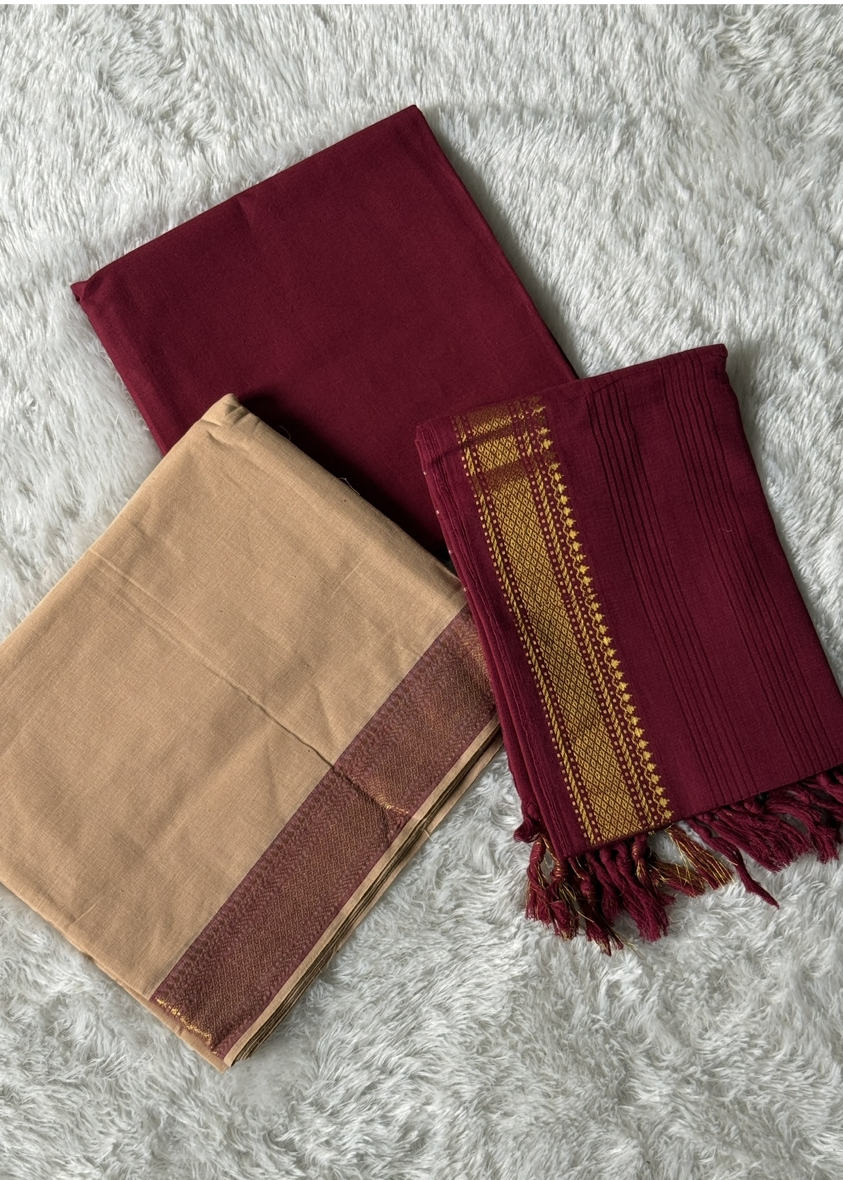 Mangalgiri Cotton (Unstitched)- Creme & Maroon