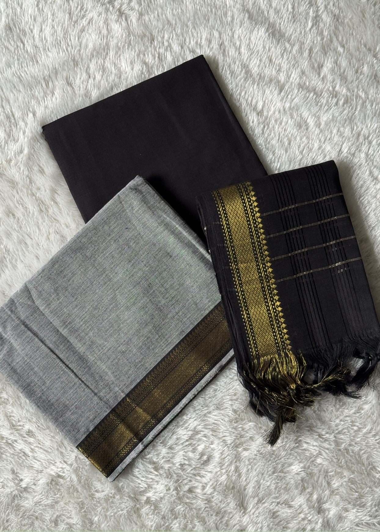 Mangalgiri Cotton (Unstitched)- Grey & Black