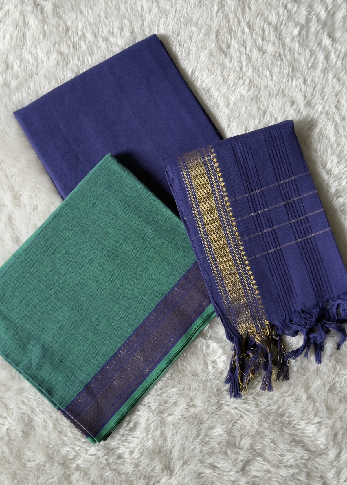 Mangalgiri Cotton ( Unstitched ) – Ramar Blue& Dark Blue