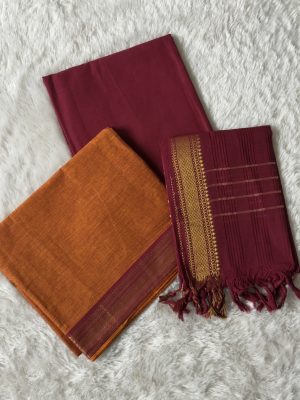 Mangalgiri Cotton ( Unstitched ) - Dark Orange & maroon