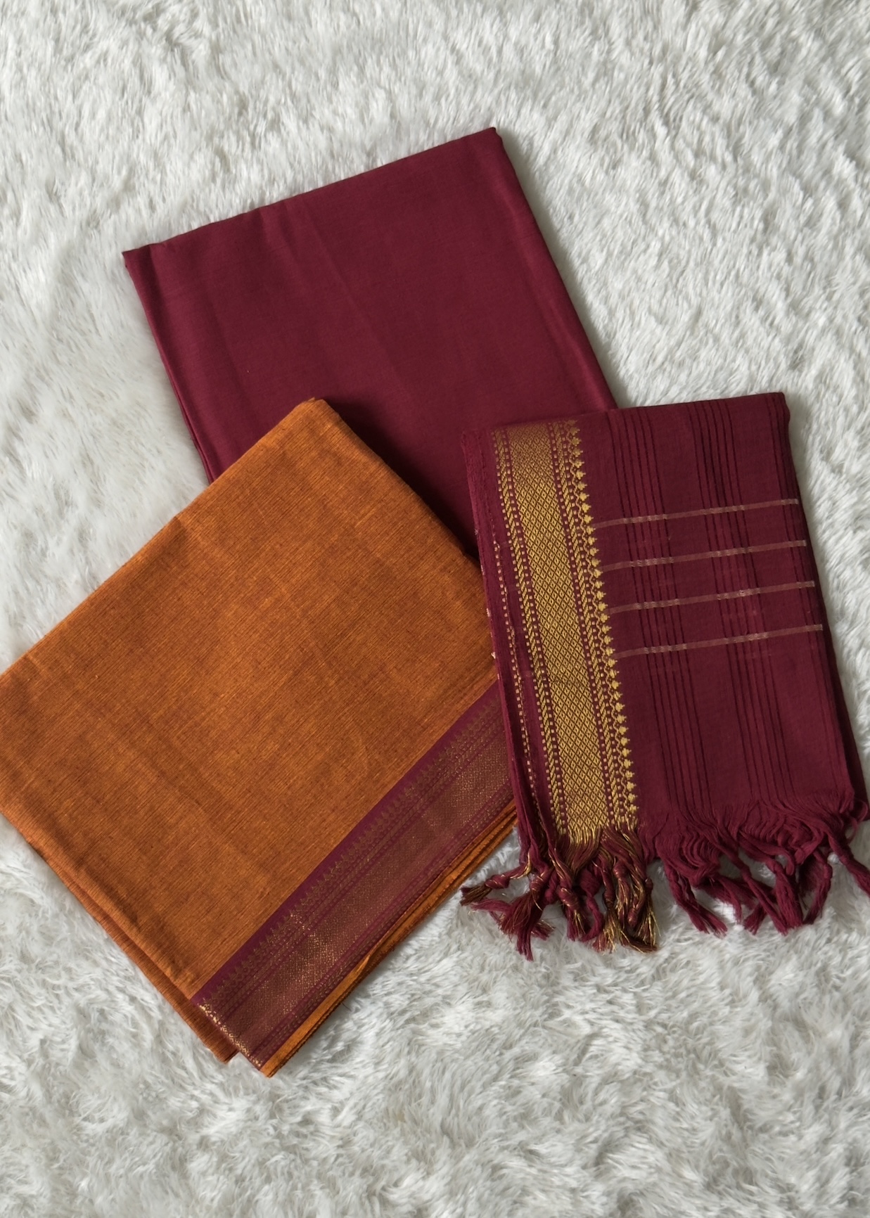 Mangalgiri Cotton ( Unstitched ) – Dark Orange & maroon