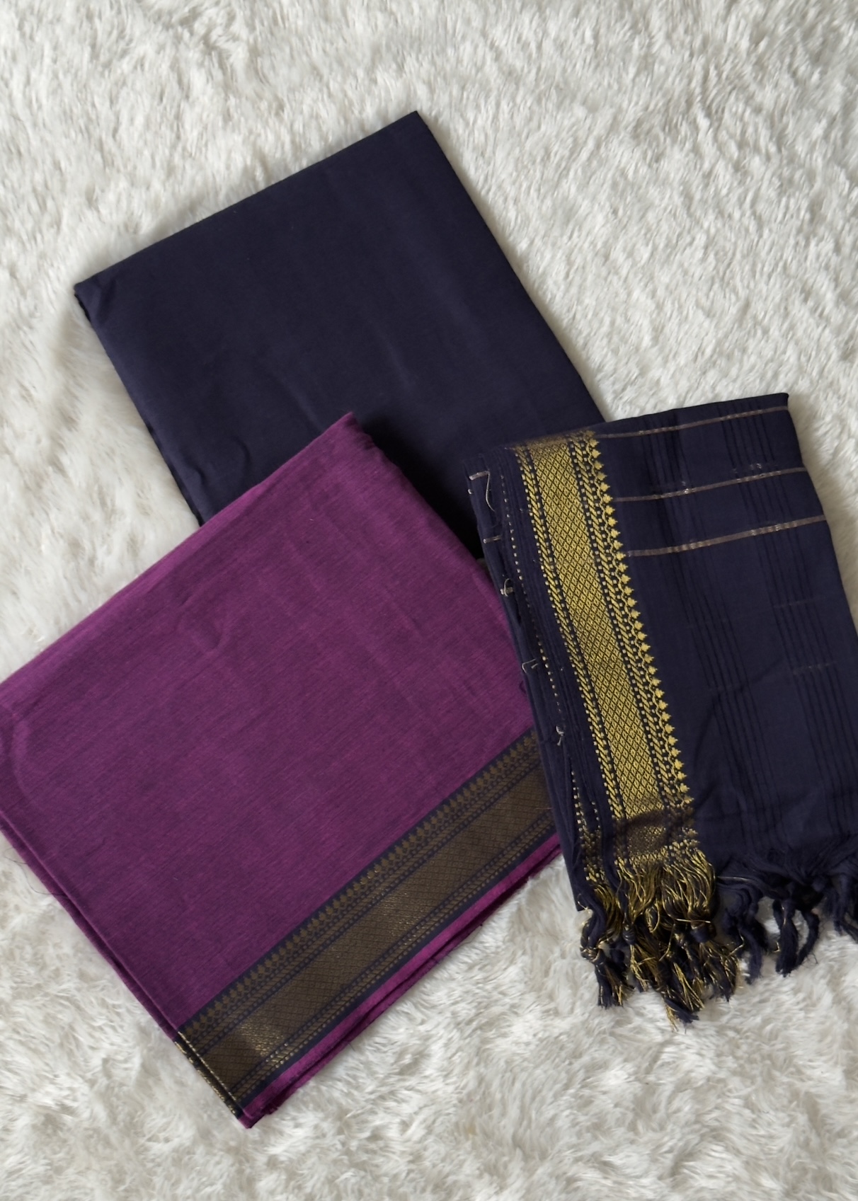 Mangalgiri Cotton ( Unstitched ) – Purple&Dark blue