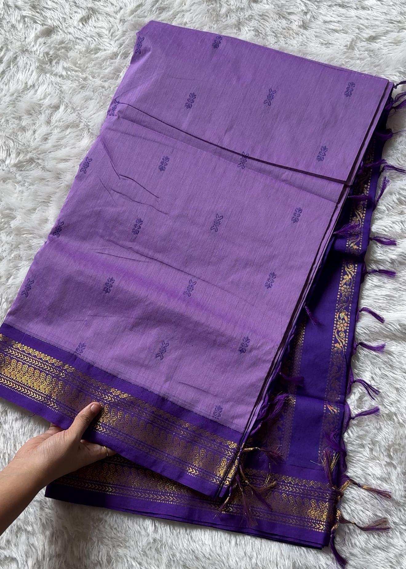 KALYANI COTTON SAREE (LILAC+DARK BLUE)