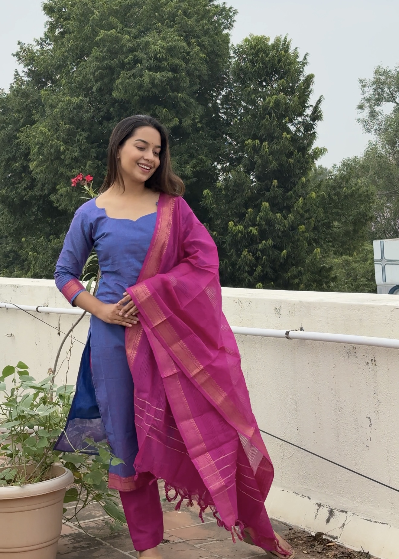 Mangalgiri Suits - Powder blue+rose