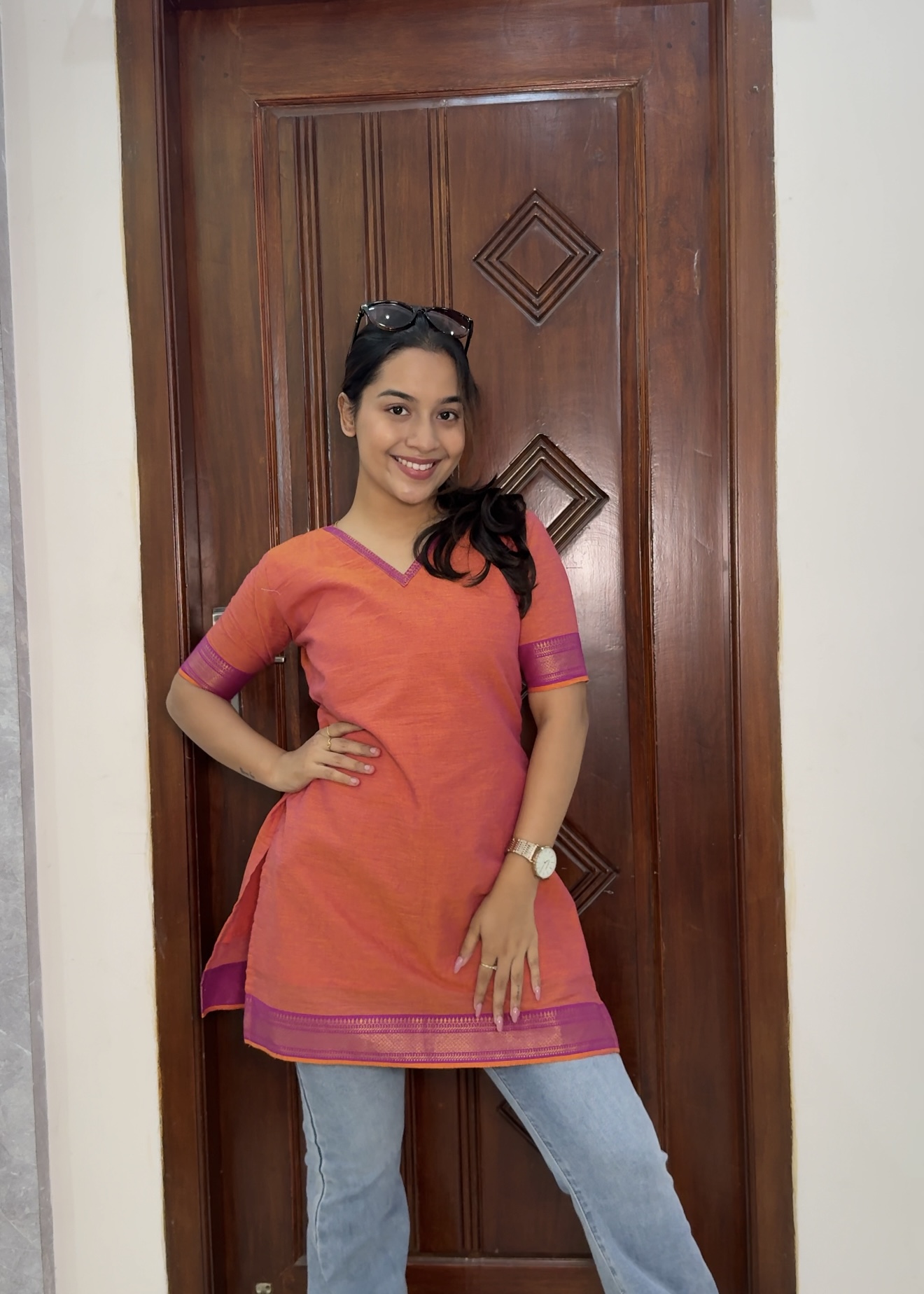 Mangalgiri short kurtis - Orange