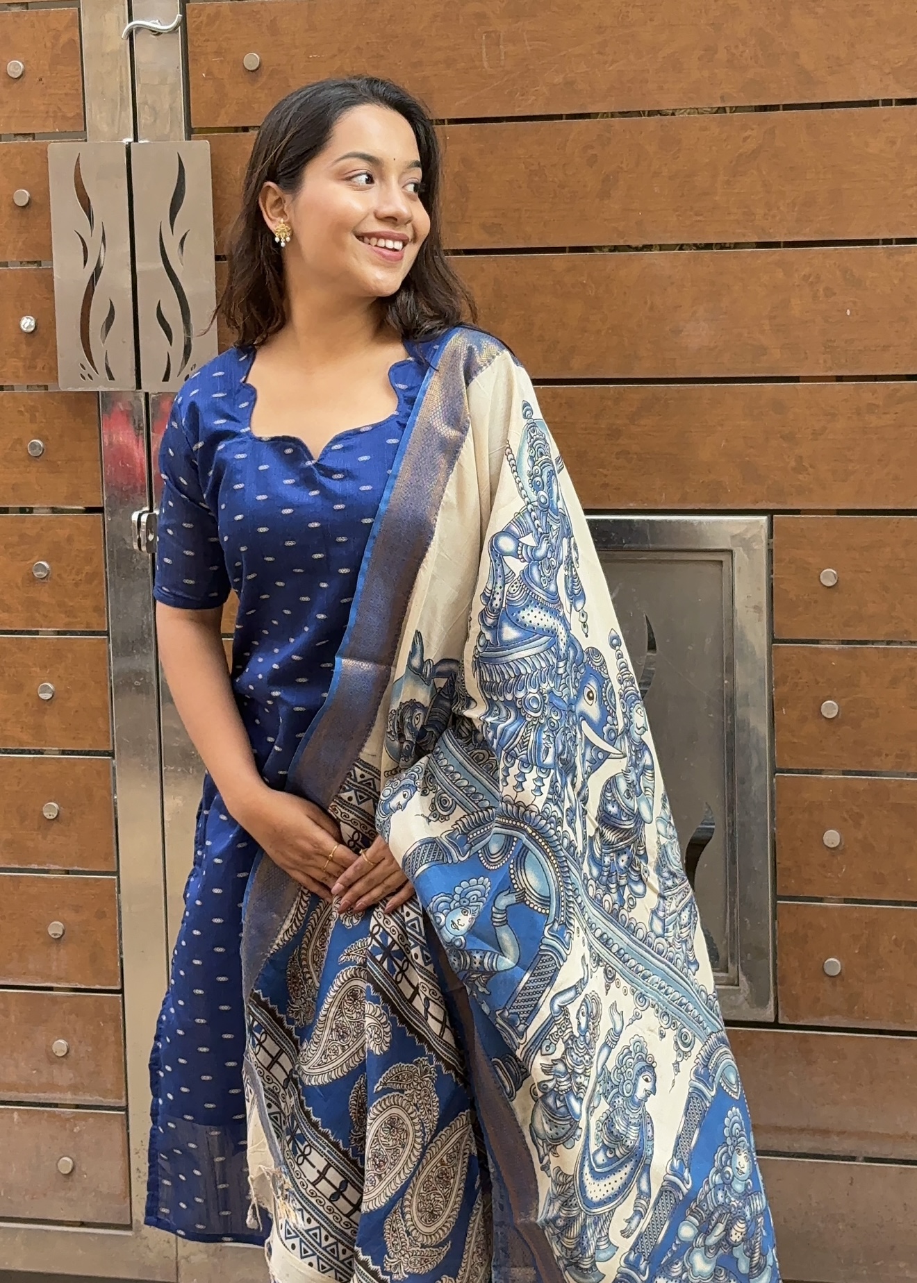 Raw silk kurti & Kalamkari dupatta