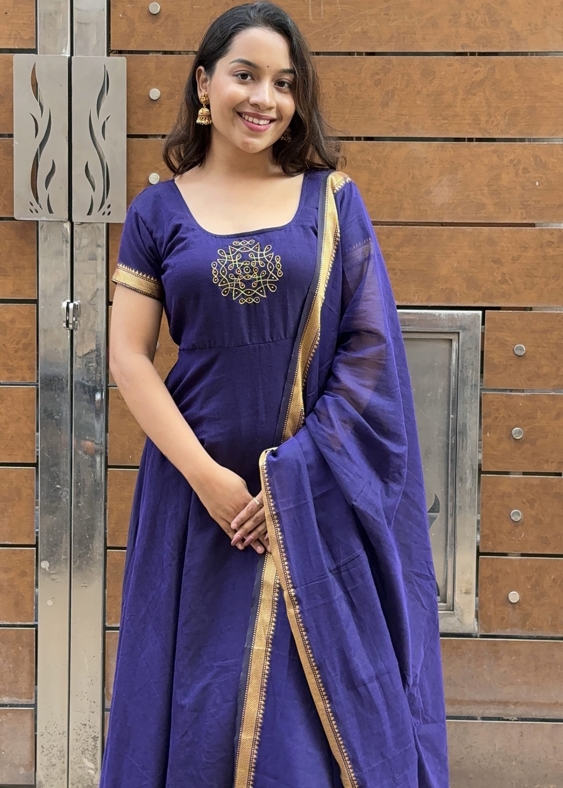 Soft handloom Narayanapet Anarkali - Blue