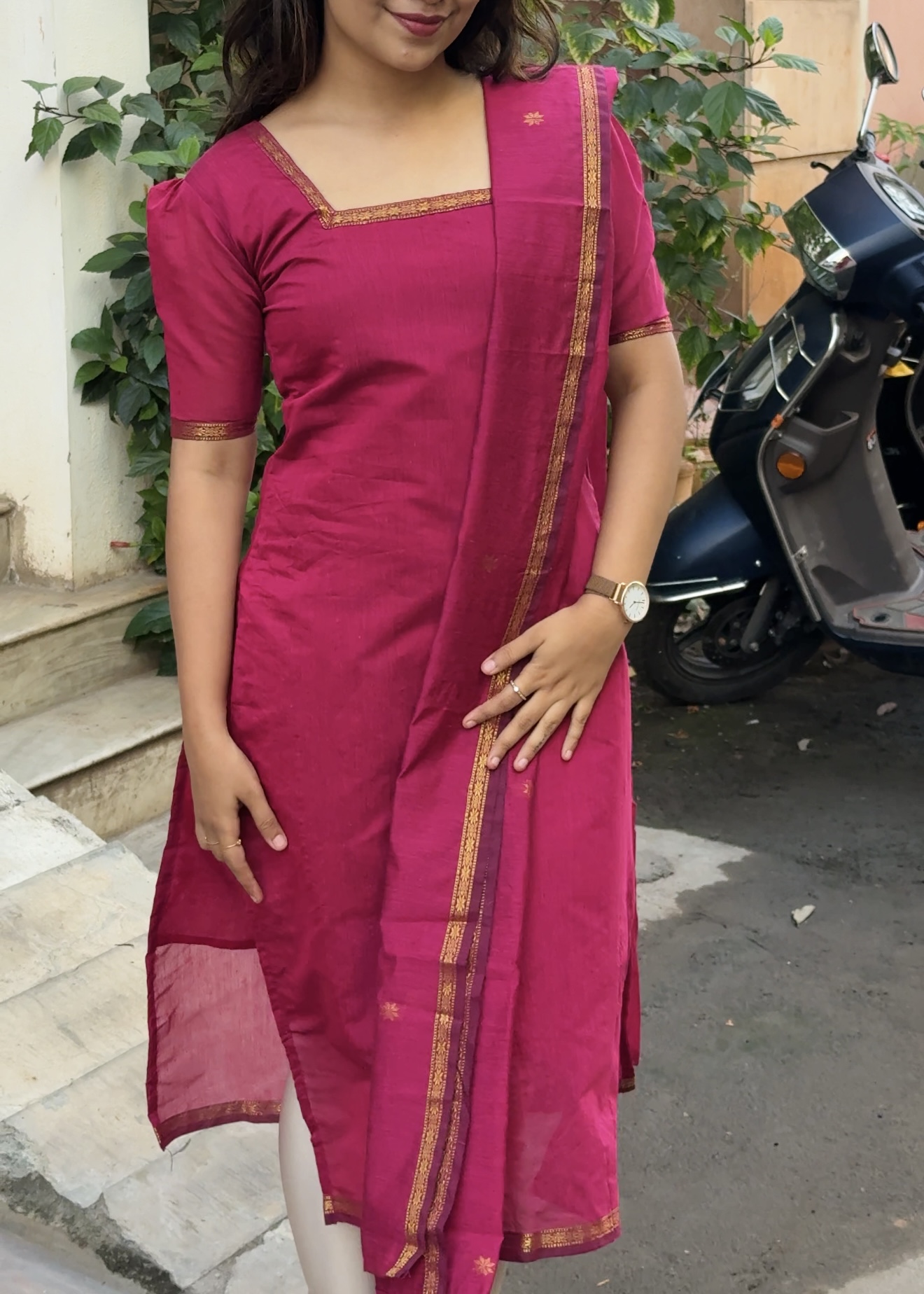 Maheswari cotton kurti set - Rose