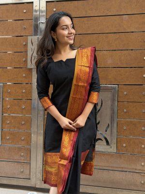 Narayanapet cotton kurti sets - Black