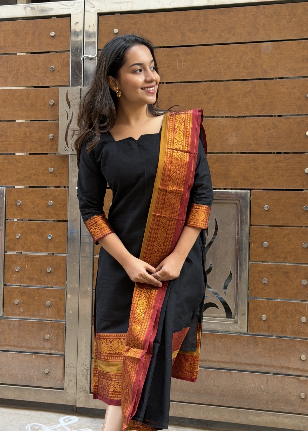 Narayanapet cotton kurti sets - Black