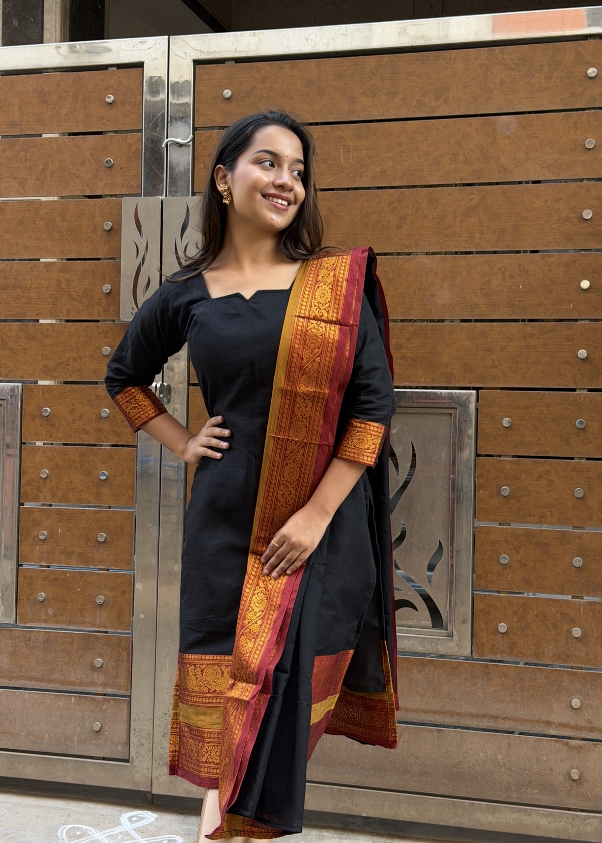 Narayanapet cotton kurti sets - Black - Image 2