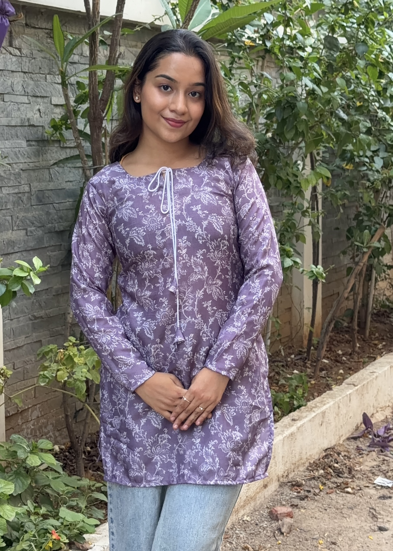 Cotton short kurti - Lavender