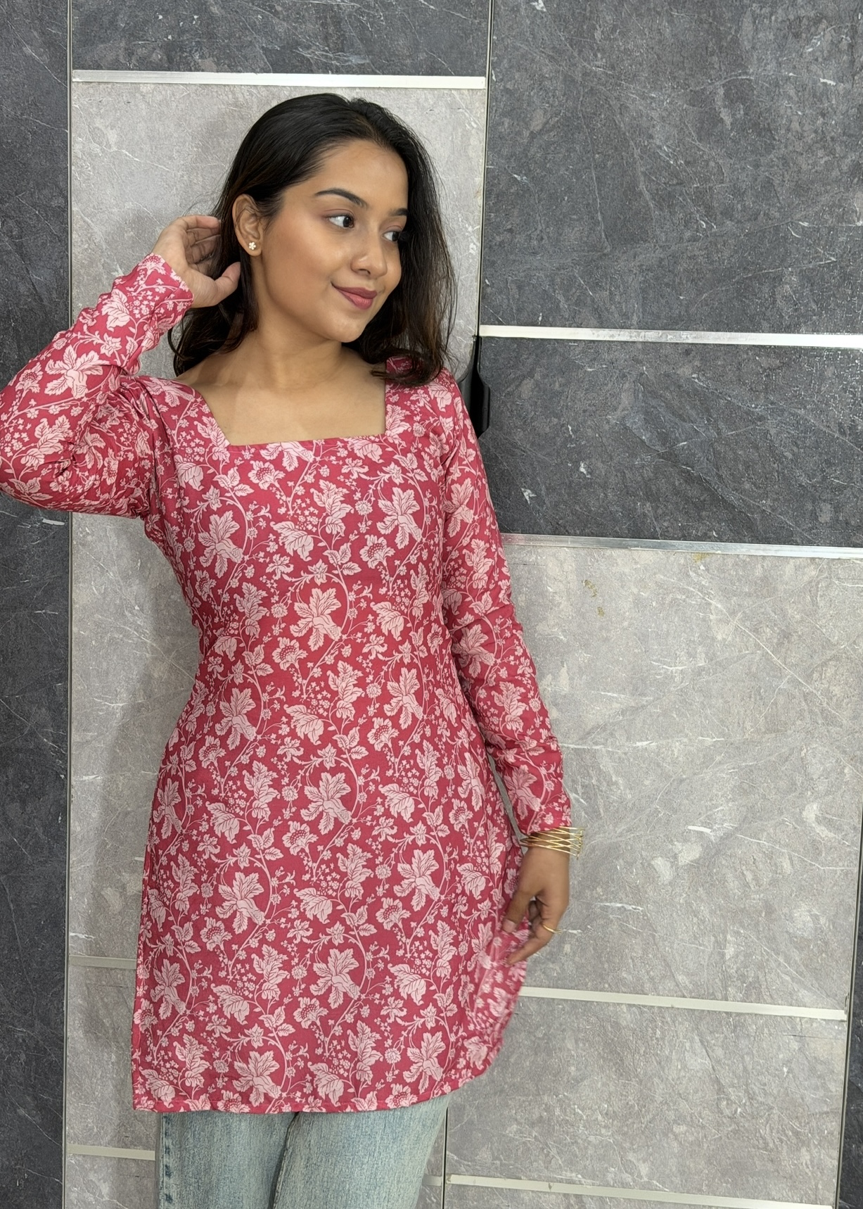 Cotton short kurti - Rose