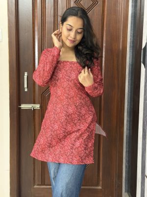 Cotton short kurti - Red