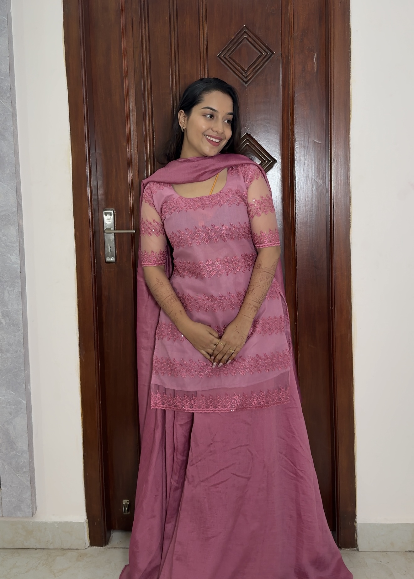 Net embroidery sharara set - Pink - Image 2